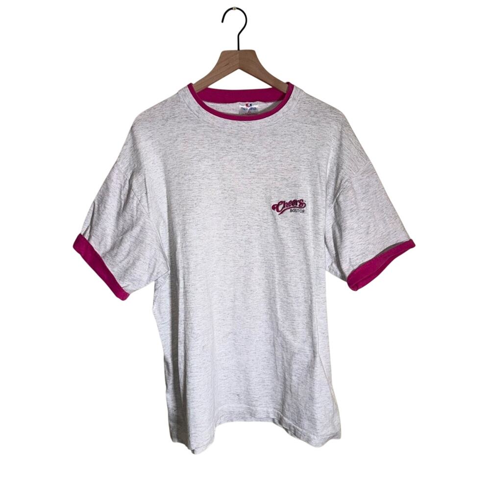 VINTAGE CHEERS BOSTON Tee Jays Gray and Pink single stitch memorial tshirt XL